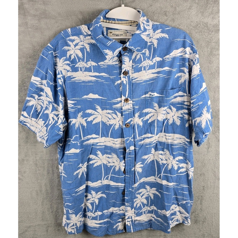 Honolua Surt Co Palm Tree Hawaiian Shirt Sz Medium Blue Short Sleeve